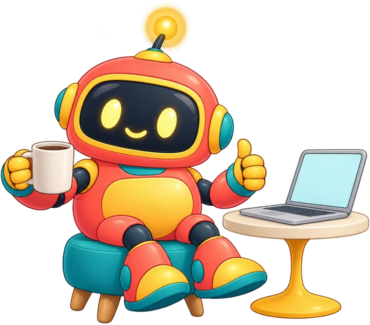 A friendly robot relaxing with a coffee