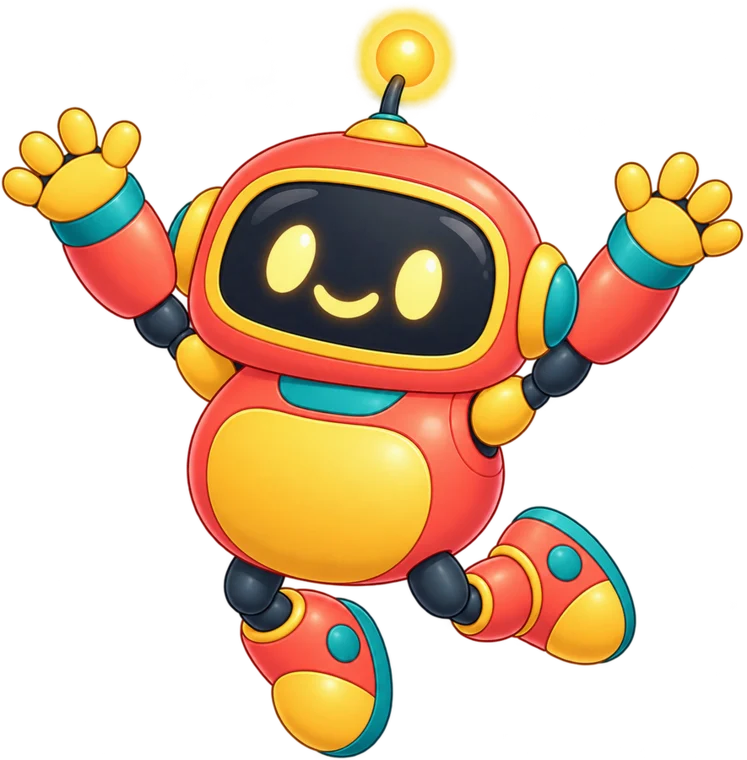 A friendly robot jumping for joy