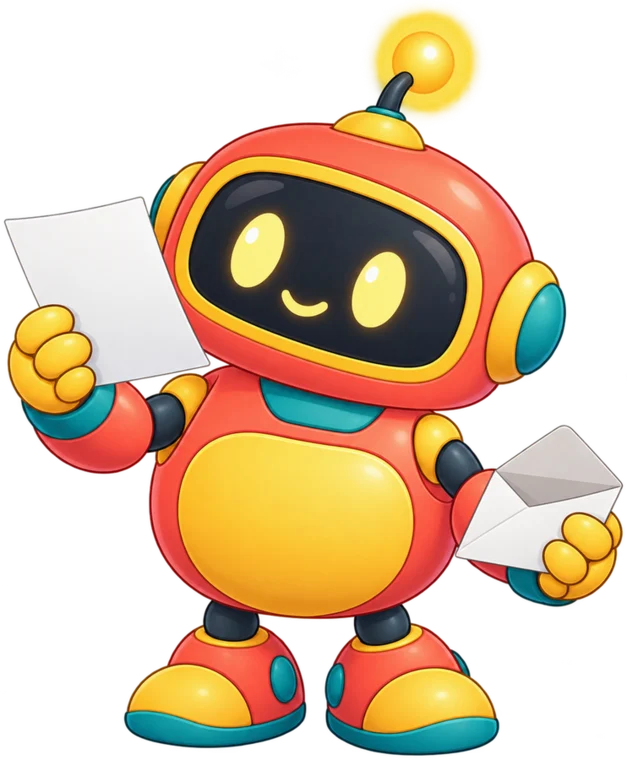 A friendly robot holding a letter